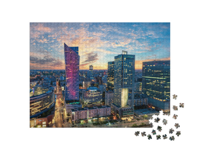 Puzzle de 1000 pièces « Gratte-ciel de Varsovie au coucher du soleil, Pologne »