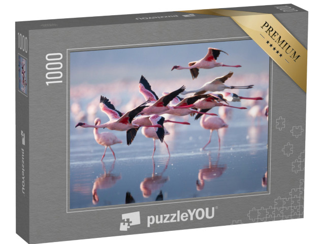 Puzzle de 1000 pièces « Groupe de flamants roses en vol »