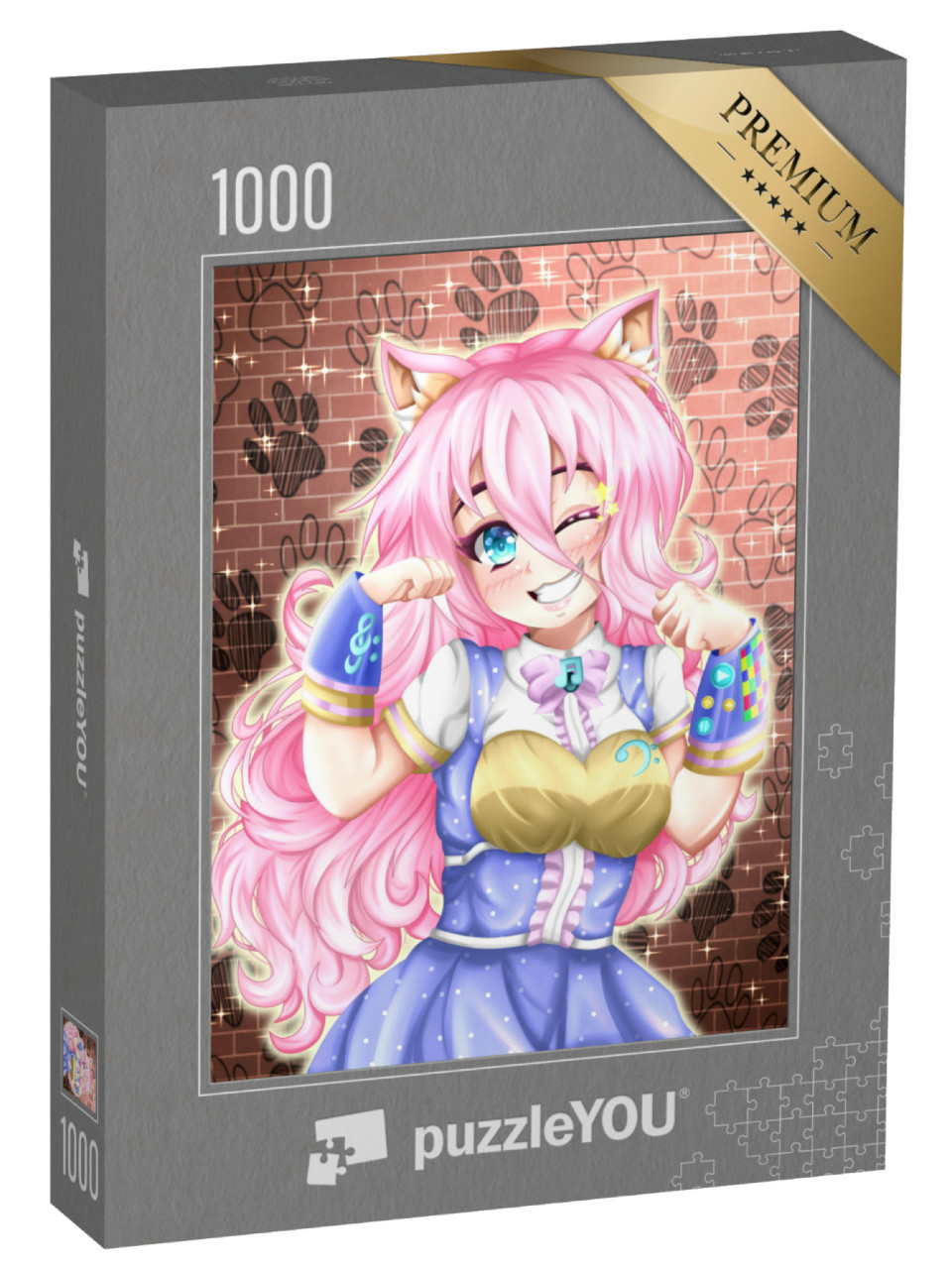 Puzzle de 1000 pièces « Anime : Neko fille aux cheveux roses »