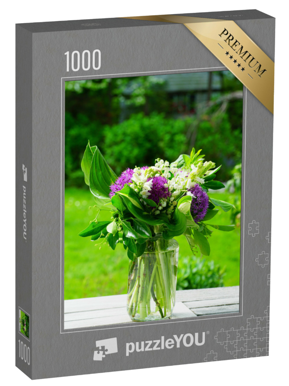 Puzzle de 1000 pièces « Une composition florale d'alliums, de muguet et de pivoines »