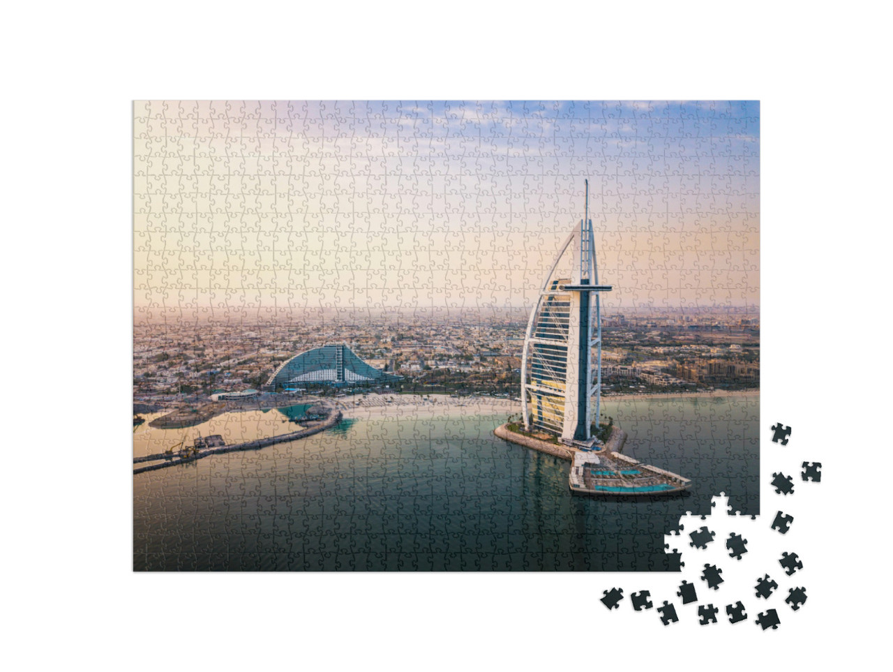 Puzzle de 1000 pièces « Skyline de Dubaï en bord de mer et l'hôtel de luxe Burj Al Arab »