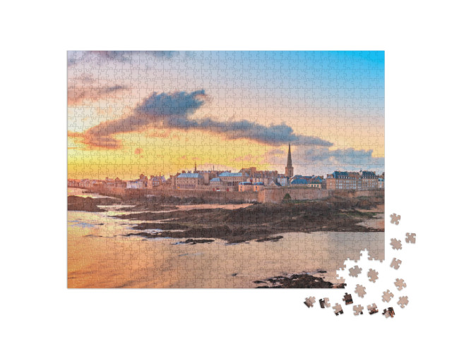 Puzzle de 1000 pièces « Saint-Malo avec la cathédrale Saint-Vincent au lever du soleil, Bretagne »