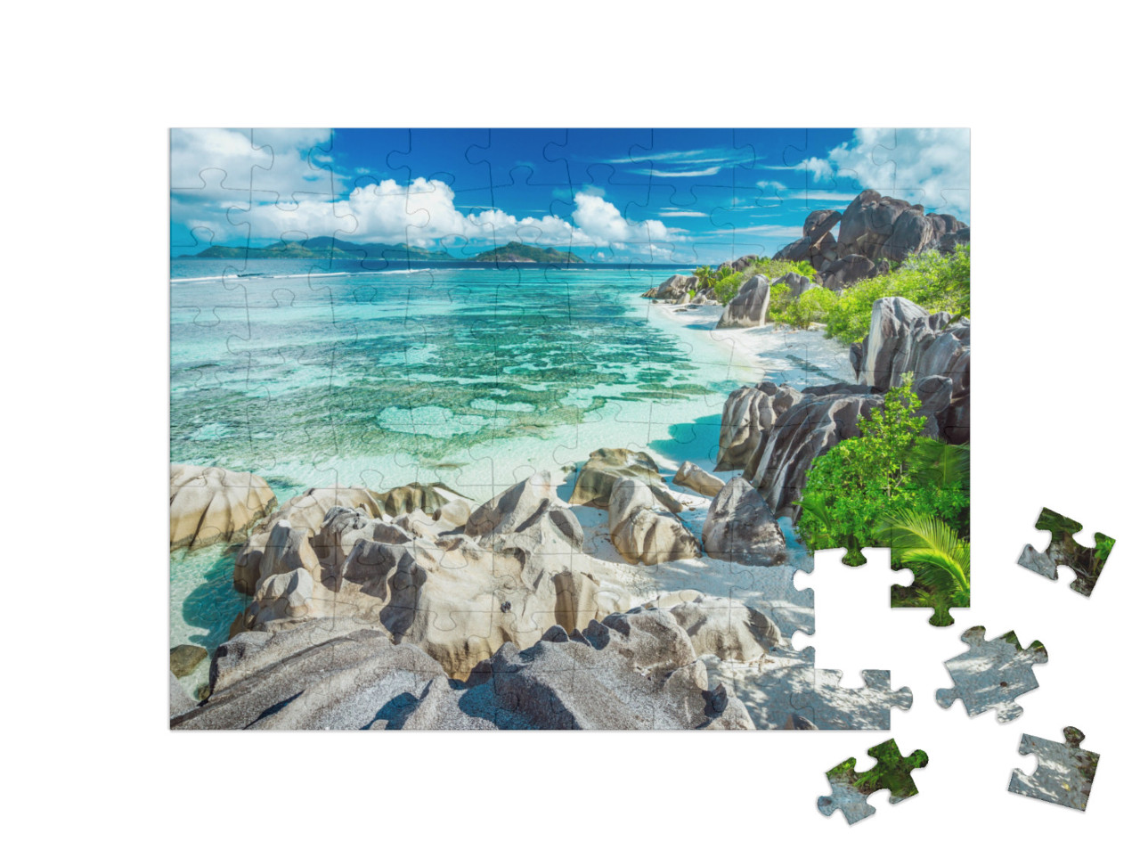 Puzzle de 100 pièces « Anse Source D'Argent - La plus belle plage des Seychelles »