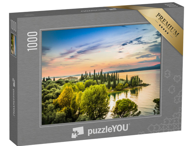 Puzzle de 1000 pièces « Beau coucher de soleil sur le lac de Garde, Italie »