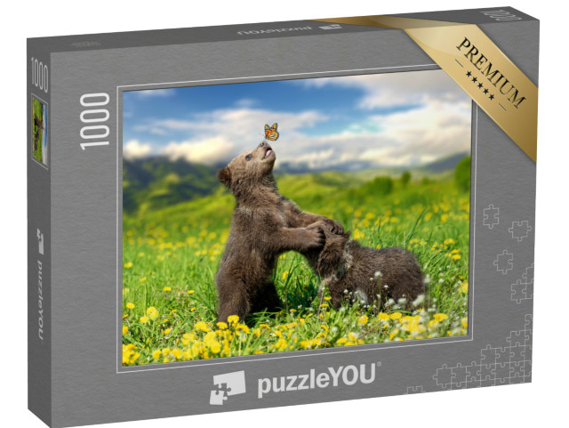 Puzzle de 1000 pièces « Oursons bruns jouant avec un papillon »
