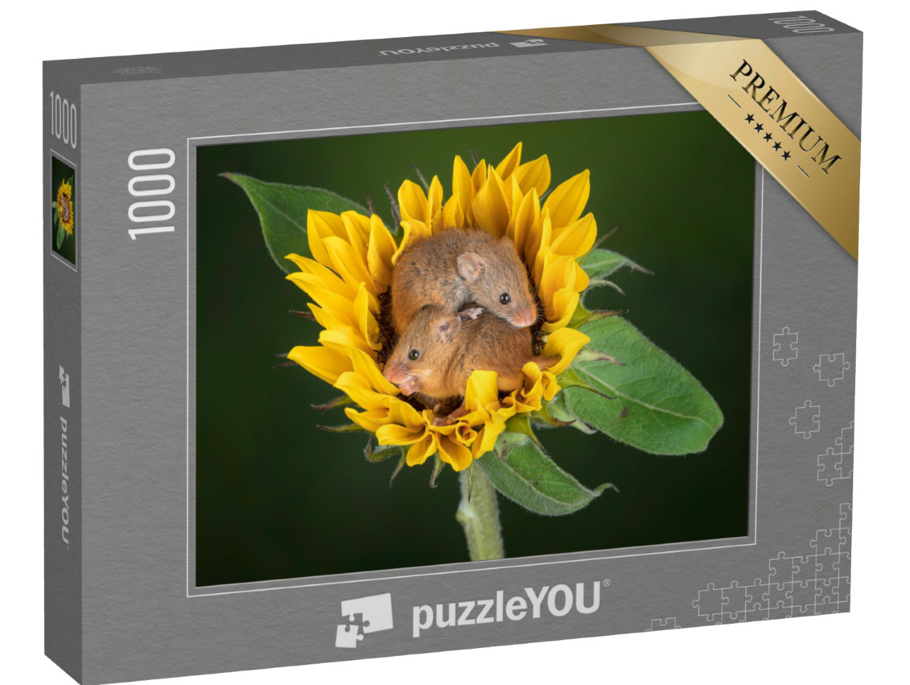 Puzzle de 1000 pièces « Deux souris se blottissent dans un tournesol »