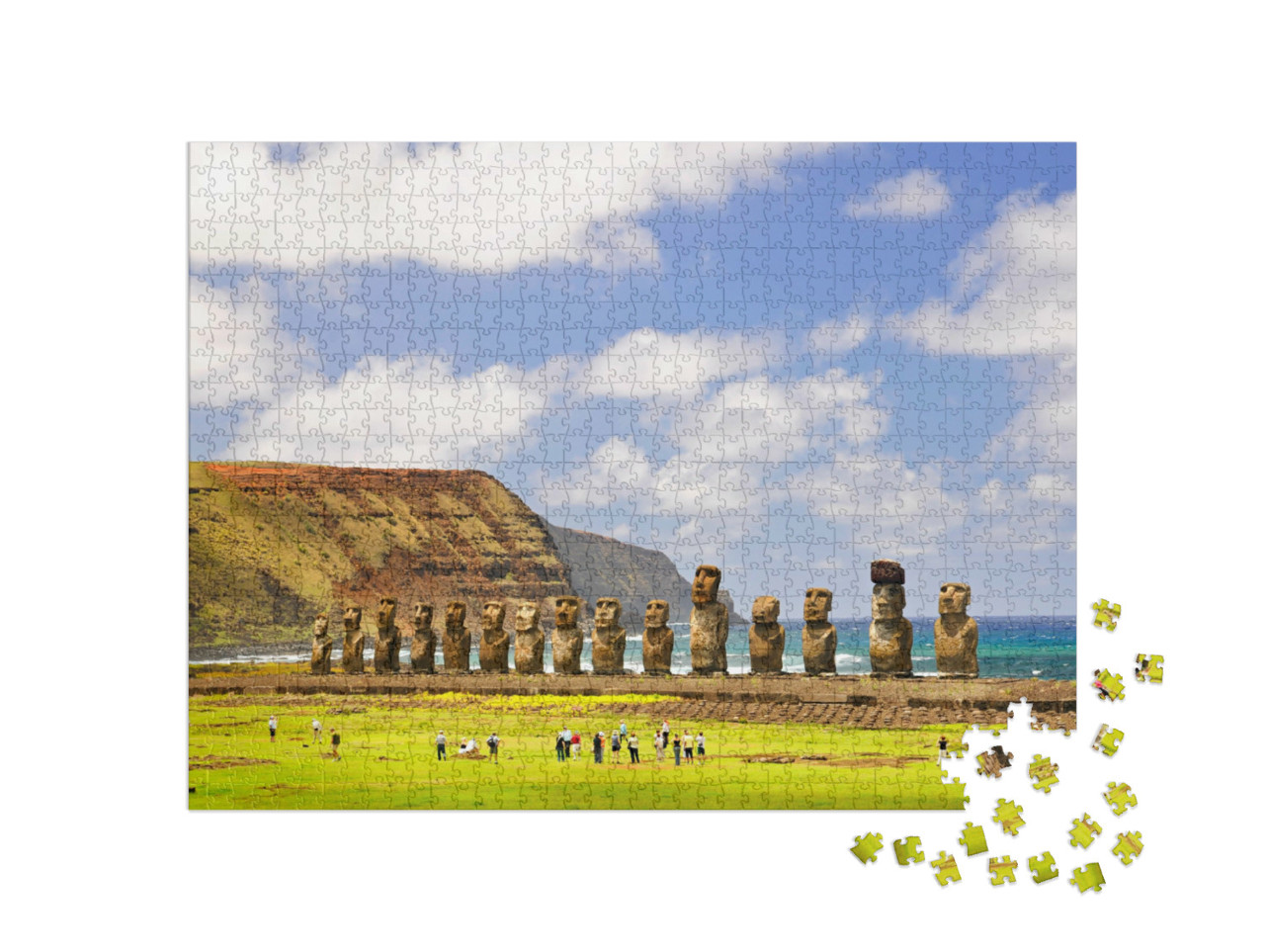 Puzzle de 1000 pièces « Figurines en pierre Moais de Ahu Tongariki sur l'île de Pâques, Chili »