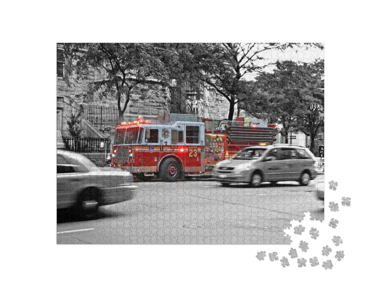 Puzzle de 1000 pièces « Camion des pompiers de New York en action »