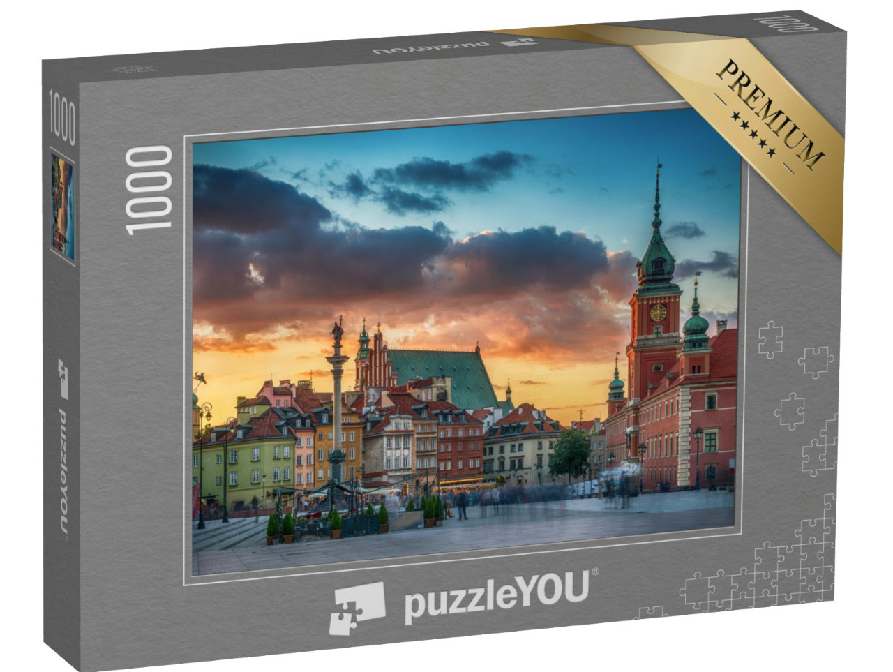 Puzzle de 1000 pièces « Vieille ville de Varsovie : Château, hôtels particuliers et colonne, longue exposition »