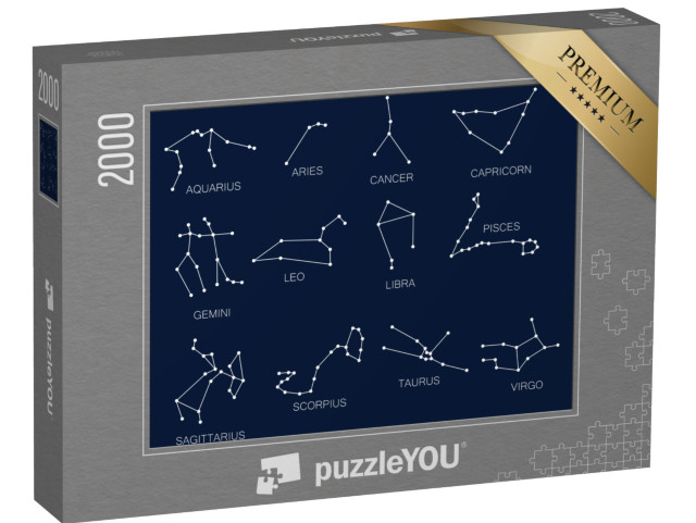 Puzzle de 2000 pièces « Constellations, douze signes du zodiaque, fond bleu »