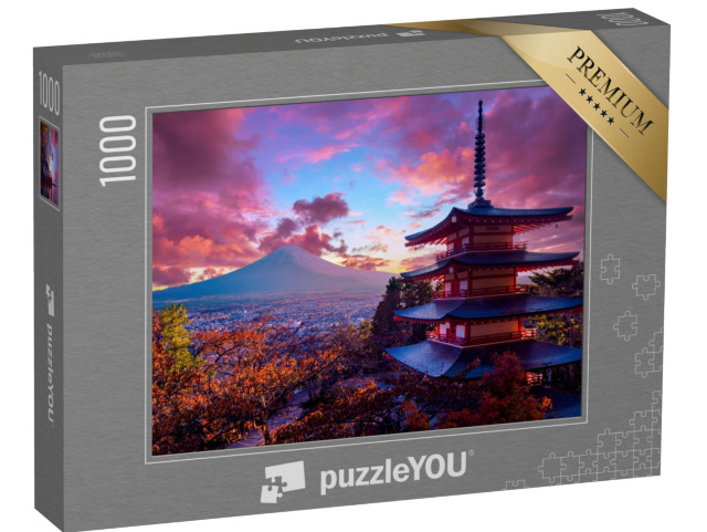 Puzzle de 1000 pièces « Magnifique coucher de soleil, pagode Chureito et Mont Fuji, Japon »