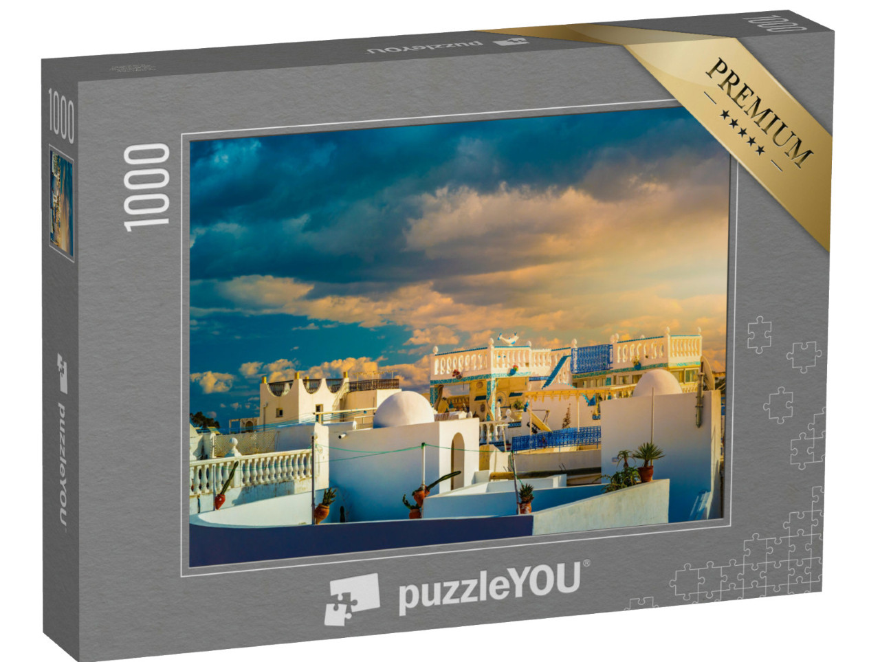 Puzzle de 1000 pièces « Ciel dramatique au coucher du soleil sur Medina, Tunisie »