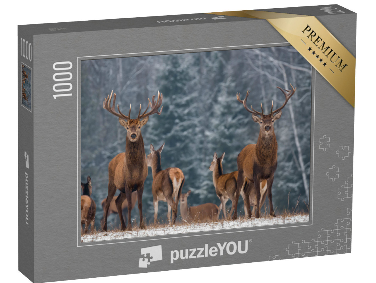 Puzzle de 1000 pièces « Un troupeau de cerfs dans une forêt hivernale »