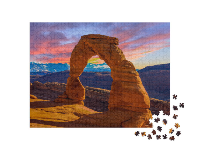 Puzzle de 1000 pièces « Coucher de soleil sur le parc national des Arches dans l'Utah »