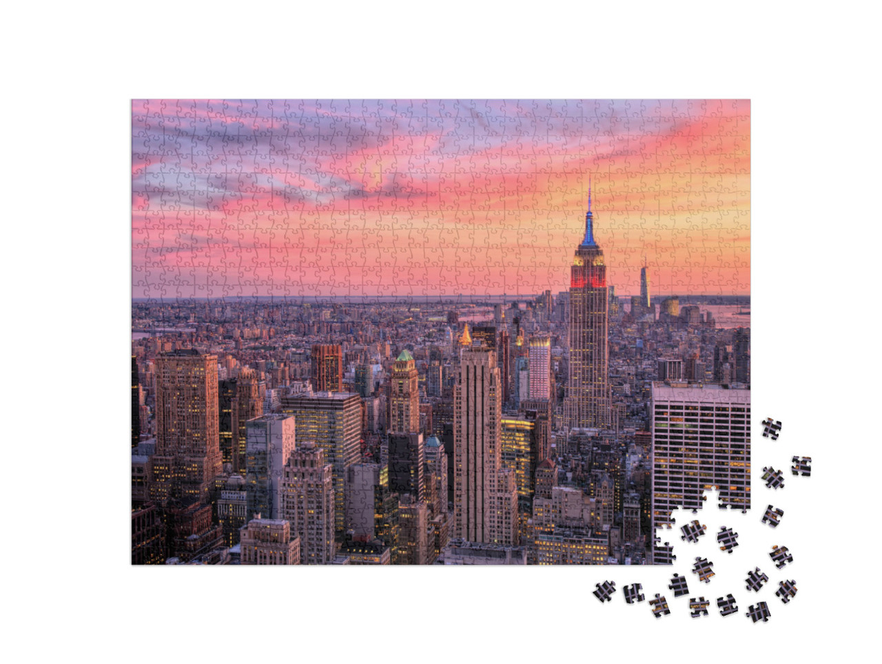 Puzzle de 1000 pièces « New York City avec l'Empire State Building au coucher du soleil »
