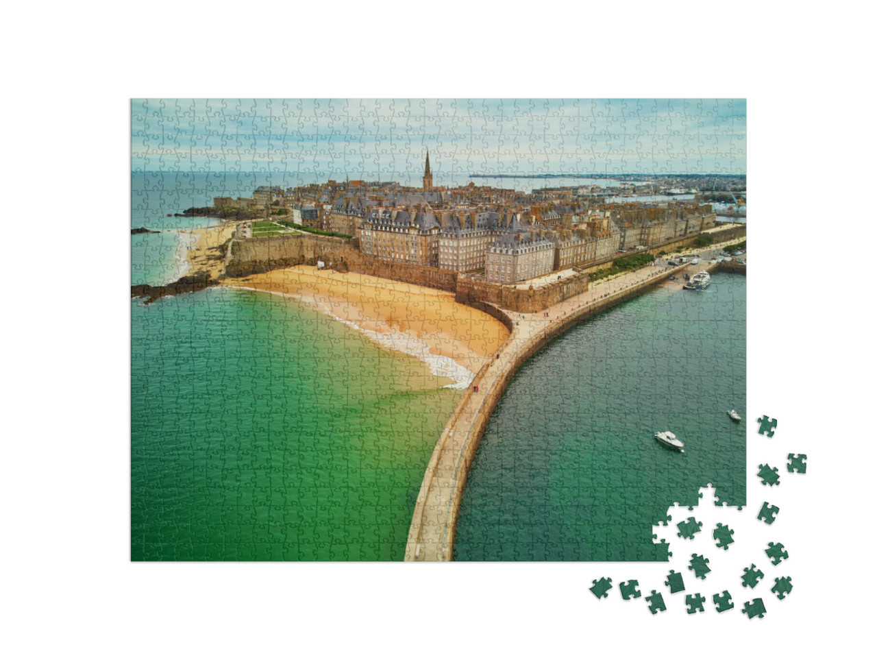 Puzzle de 1000 pièces « Vue panoramique par drone de Saint-Malo Intra-Muros en Bretagne, France »
