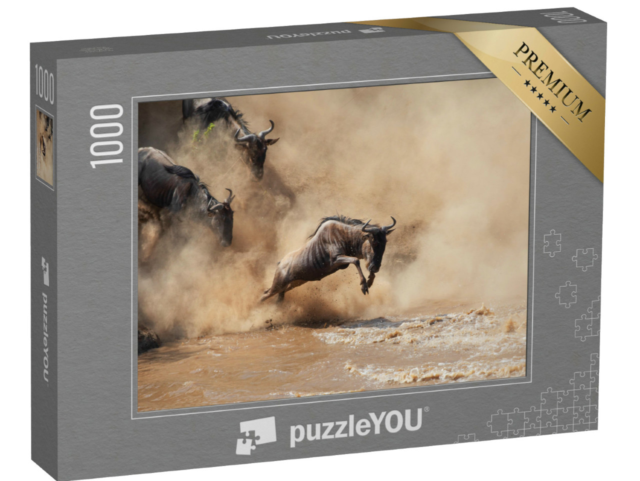 Puzzle de 1000 pièces « Gnous sauvages traversant une rivière »