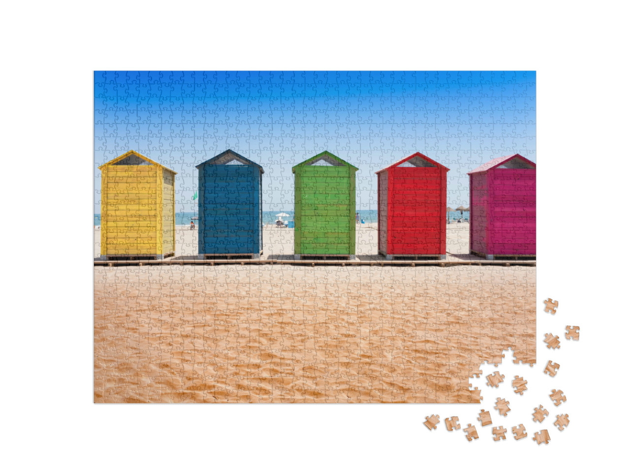 Puzzle de 1000 pièces « Cabines de plage colorées sur la plage de Patacona, Valence »