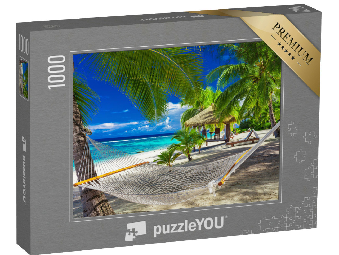 Puzzle de 1000 pièces « Hamac entre des palmiers sur une plage tropicale animée, Îles Cook »