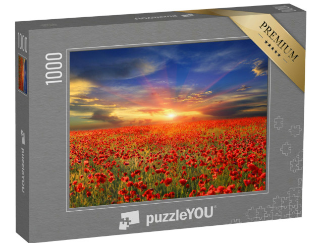 Puzzle de 1000 pièces « Coucher de soleil sur un champ de coquelicots »