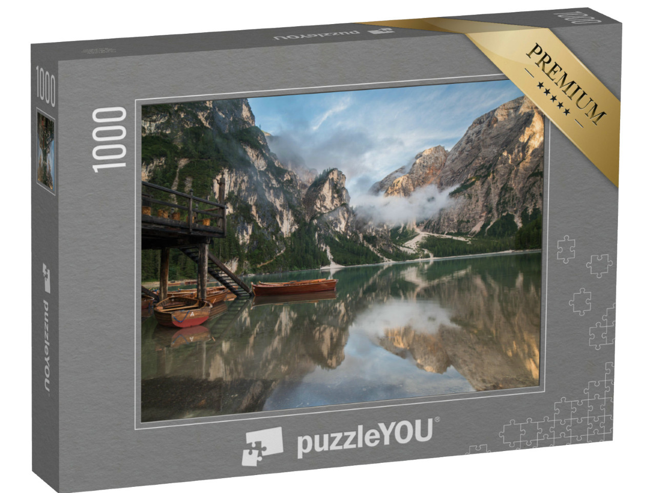 Puzzle de 1000 pièces « Pragser Wildsee, lac de Braies, parc naturel Fanes-Sennes-Prags, Dolomites »