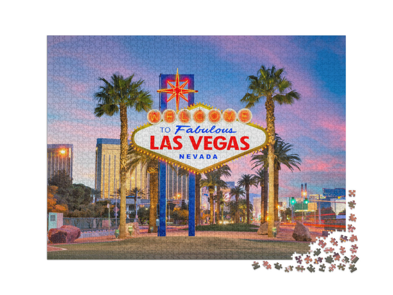 Puzzle de 2000 pièces « Panneau Welcome to Las Vegas au crépuscule »