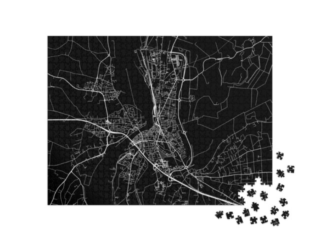 Puzzle de 1000 pièces « Plan de ville vectoriel d'Arles en France avec des rues blanches isolées sur un fond noir. »