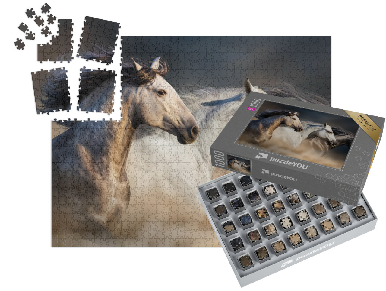 SMART SORTED® | Puzzle photo 1000 pièces « Chevaux au galop dans la poussière du désert »