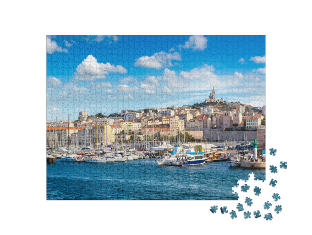 Puzzle de 1000 pièces « Basilique Notre Dame de la Garde et port, Marseille, France »