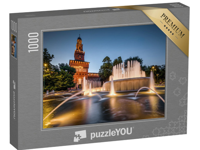 Puzzle de 1000 pièces « Castello Sforzesco avec fontaine éclairée le soir, Milan, Italie »