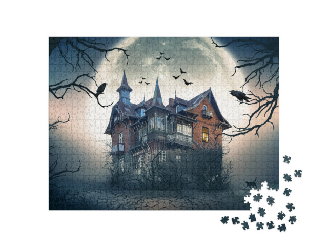 Puzzle de 1000 pièces « Maison hantée sous la pleine lune »