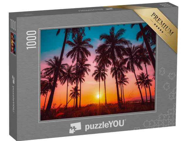 Puzzle de 1000 pièces « Cocotiers sur la plage au coucher du soleil »