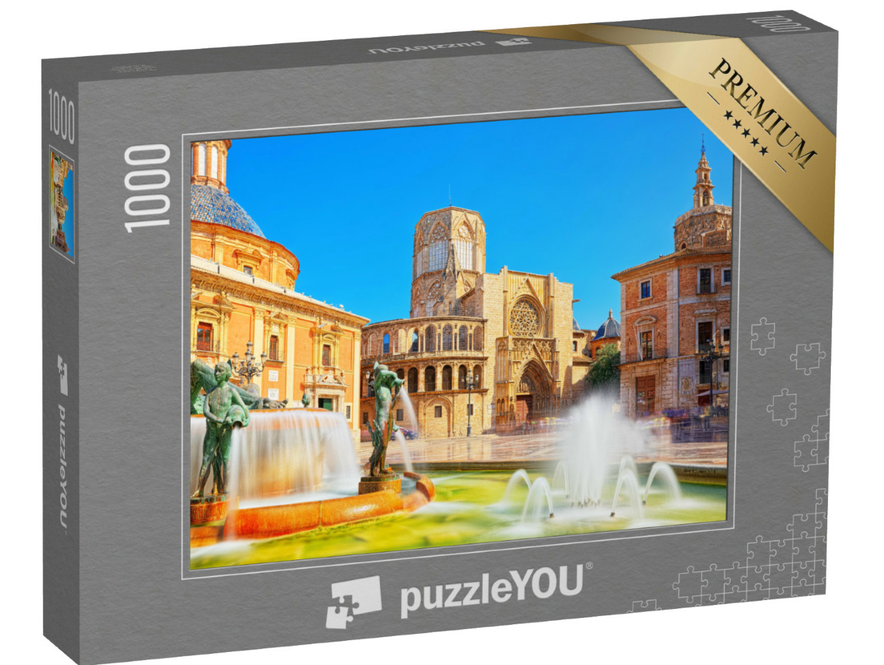 Puzzle de 1000 pièces « Fontaine pittoresque devant la cathédrale de Valence, Espagne »