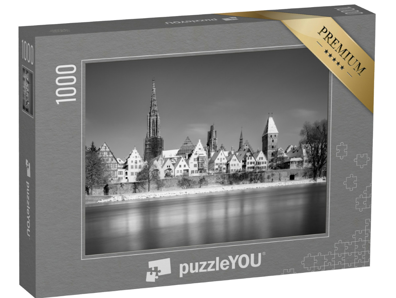 Puzzle de 1000 pièces « Vue d'Ulm avec la cathédrale et le Danube sous la neige »