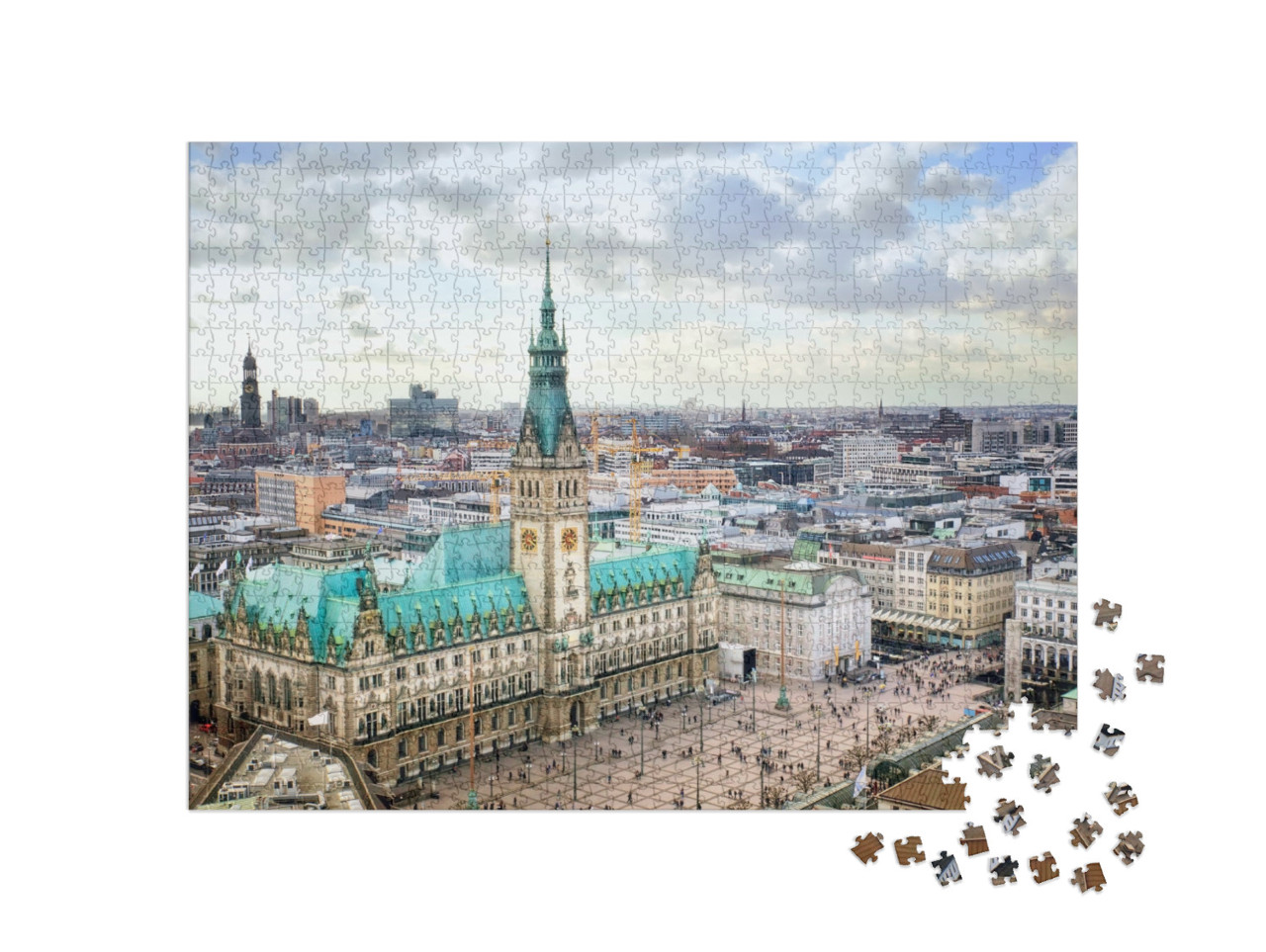 Puzzle de 1000 pièces « Impressionnant hôtel de ville de Hambourg, Allemagne »