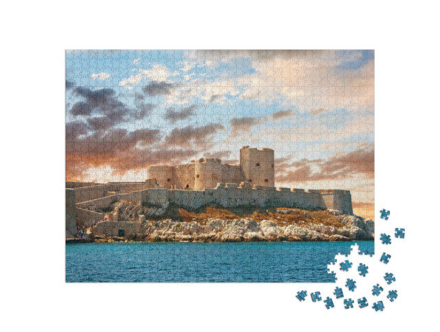 Puzzle de 1000 pièces « Coucher de soleil coloré sur le château de Marseille »