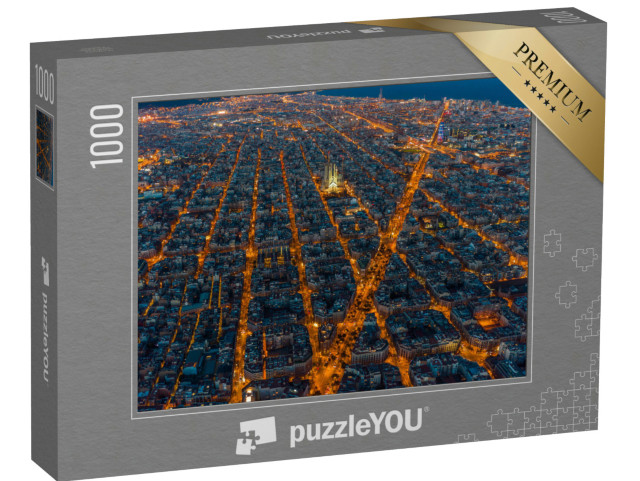 Puzzle de 1000 pièces « Vue sur la ville de Barcelone éclairée le soir »