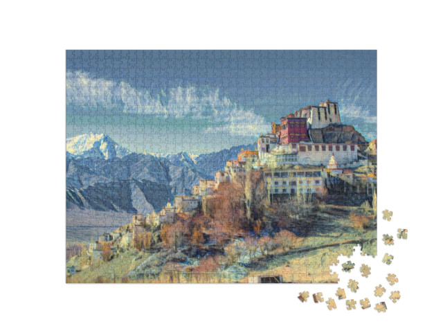 Puzzle de 1000 pièces « dans le style de Paul-Cezanne - Monastère de Thiksey, Leh-Ladakh Inde »