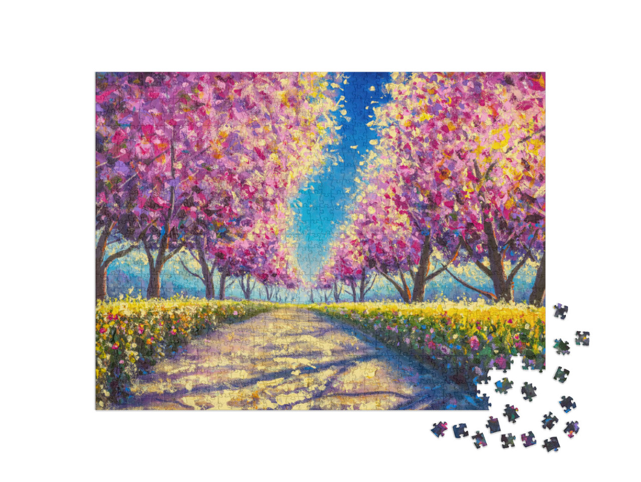 Puzzle de 1000 pièces « Peinture à l'huile : Sakura, la fleur de cerisier japonaise »