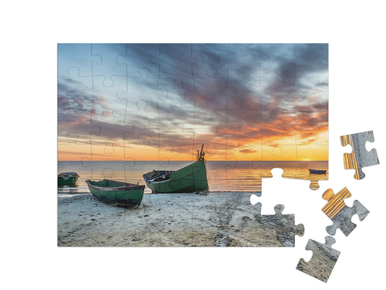 Puzzle de 48 pièces « Bateau de pêche ancré sur une plage de sable de la mer Baltique »