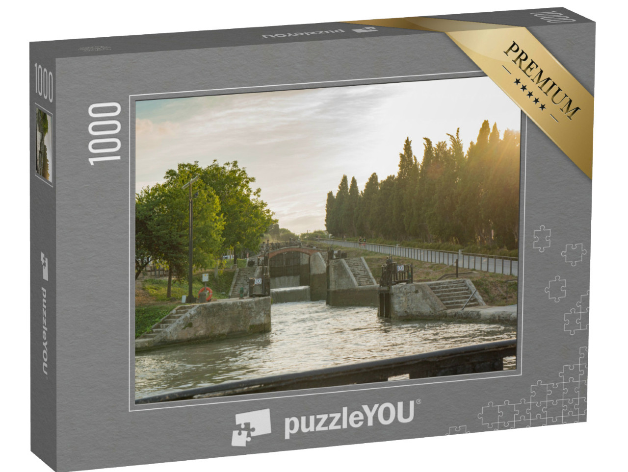 Puzzle de 1000 pièces « Écluses en escalier sur le Canal du Midi près de Béziers, Languedoc-Roussillon »