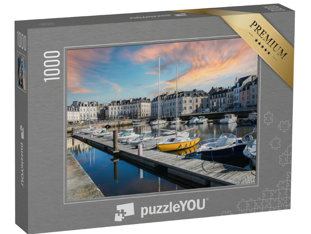 Puzzle de 1000 pièces « Vannes, ville médiévale en Bretagne, bateaux dans le port, avec des maisons typiques »
