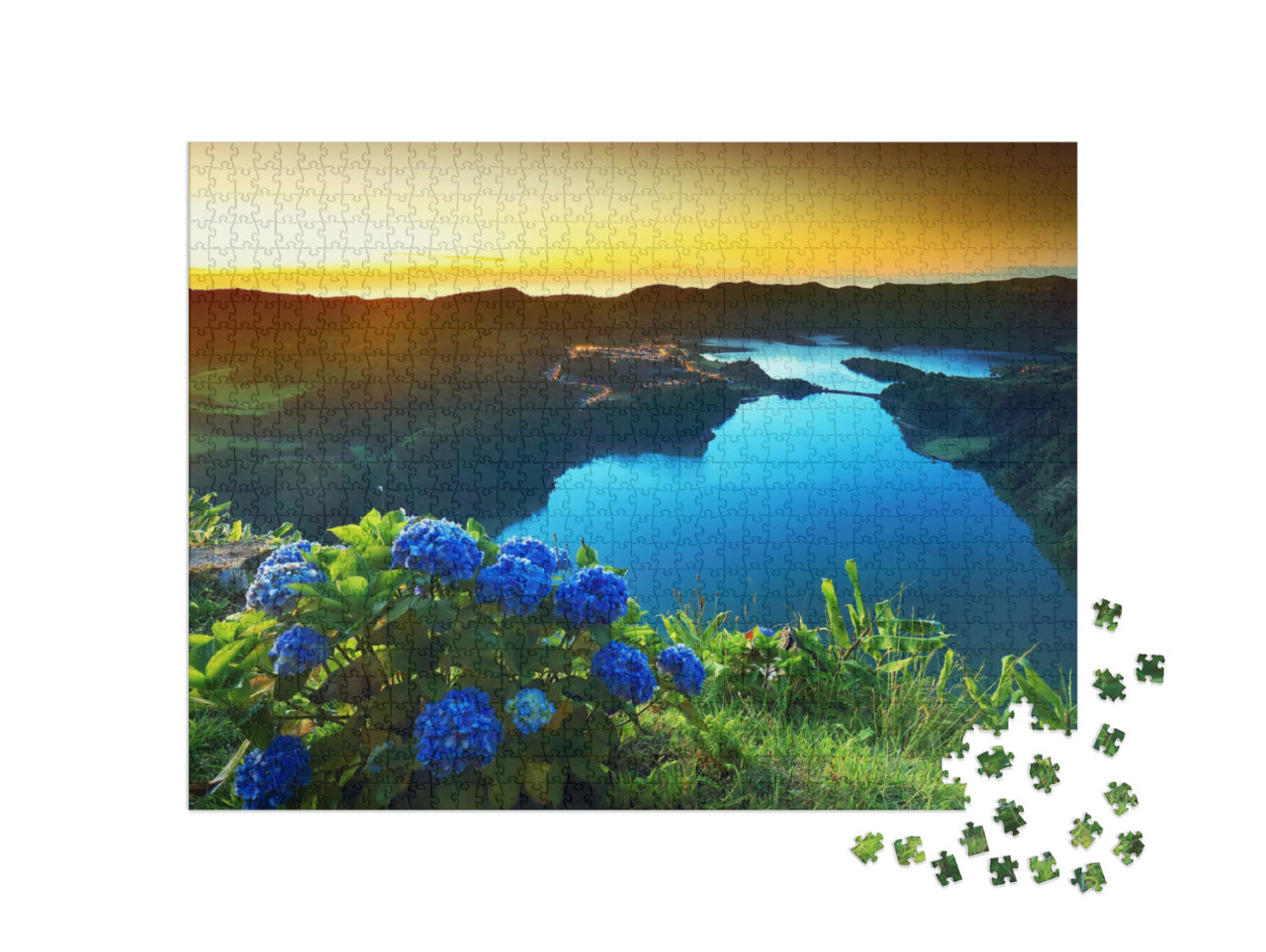 Puzzle de 1000 pièces « Lac de cratère volcanique de Sete Citades, Açores, Portugal »