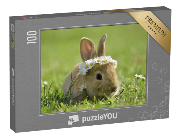 Puzzle de 100 pièces « Mignon petit lapin avec une couronne de marguerites »