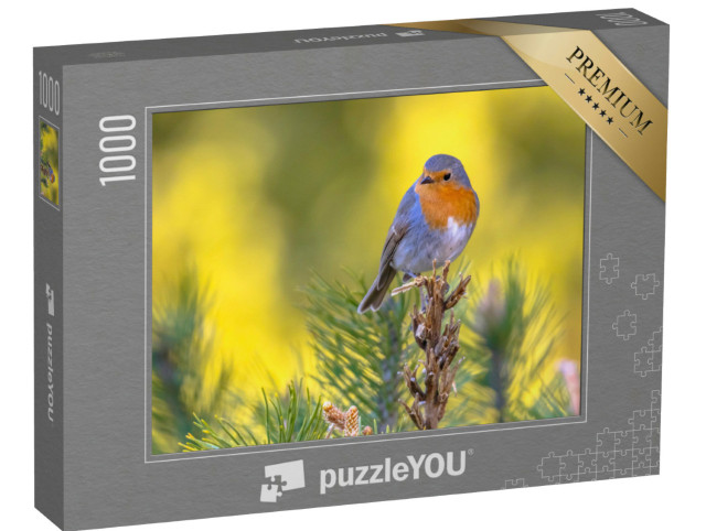 Puzzle de 1000 pièces « Rouge-gorge sur une branche verte »