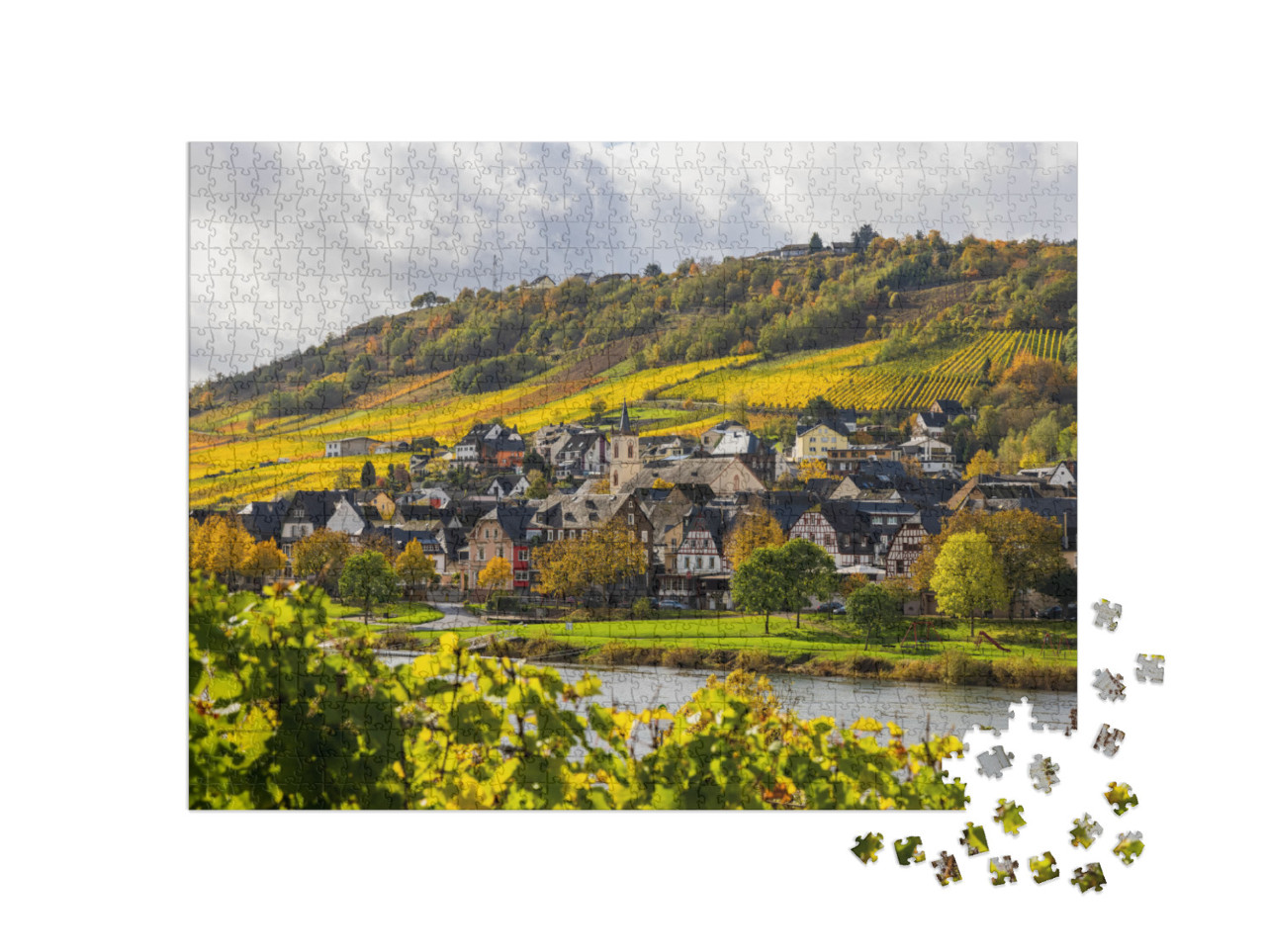 Puzzle de 1000 pièces « Paysage mosellan et vignobles aux couleurs dorées de l'automne, Allemagne »