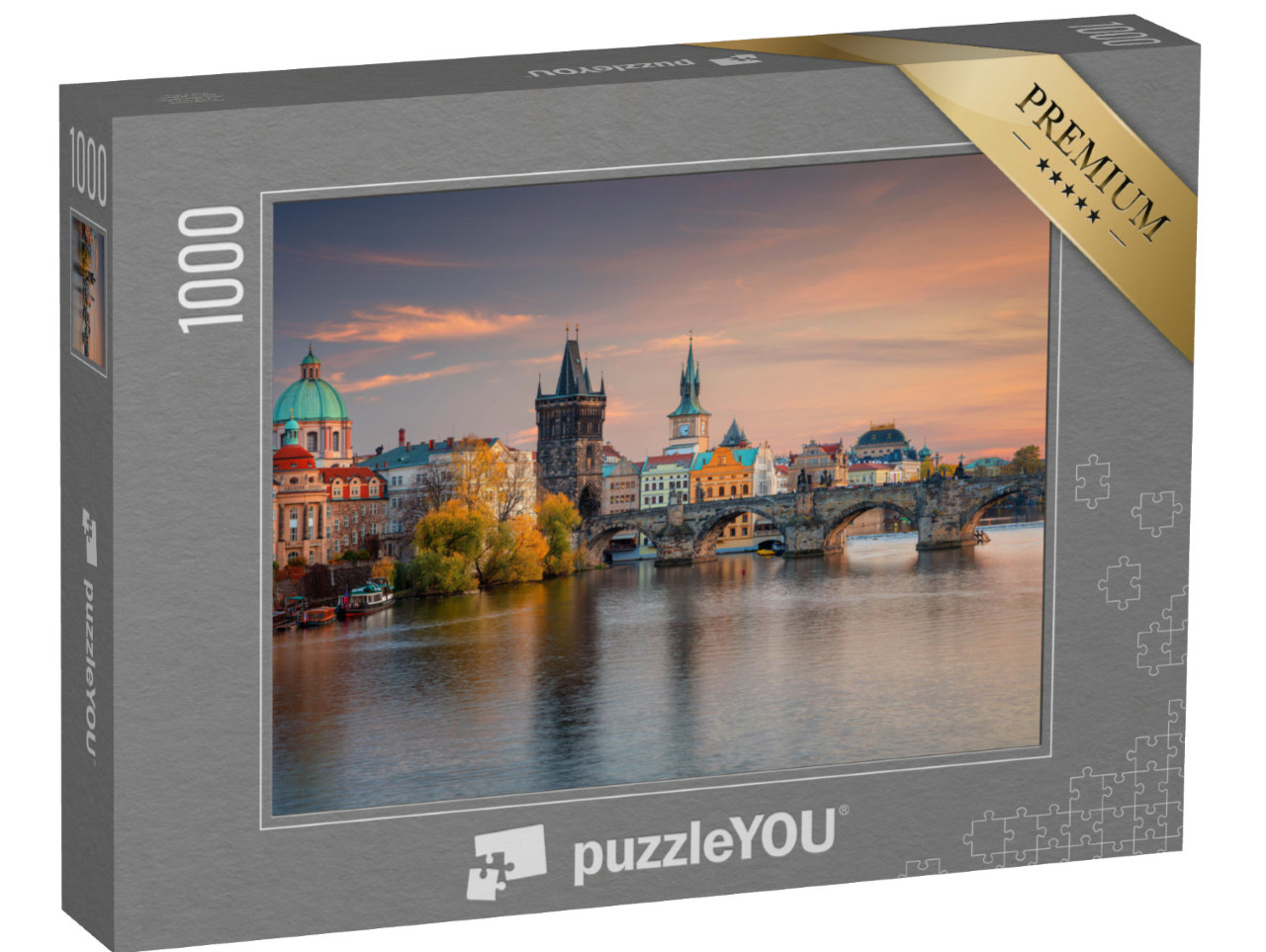 Puzzle de 1000 pièces « Prague, République tchèque : le célèbre pont Charles au coucher du soleil »