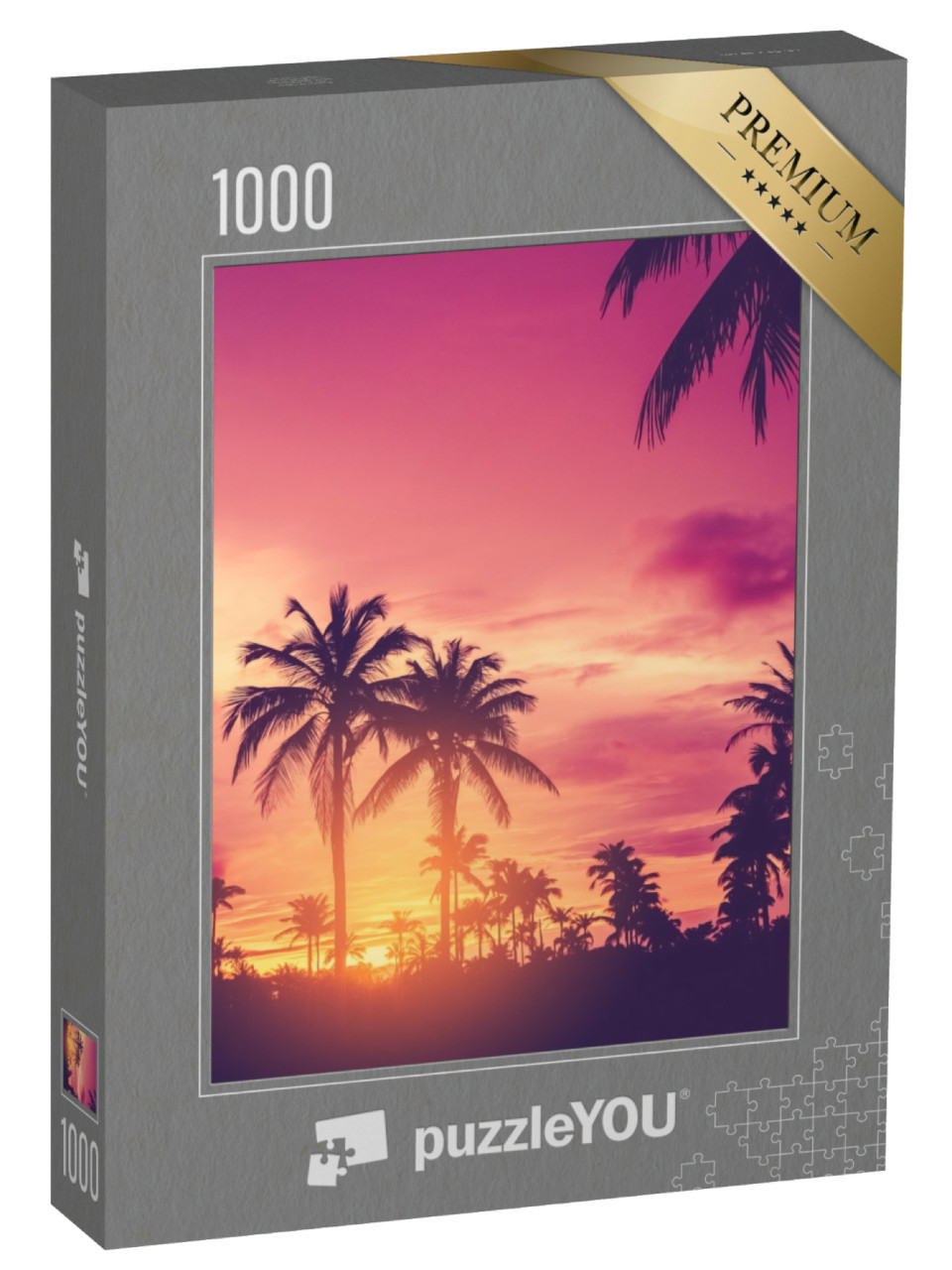 Puzzle de 1000 pièces « Palmiers dans un coucher de soleil pourpre vif »