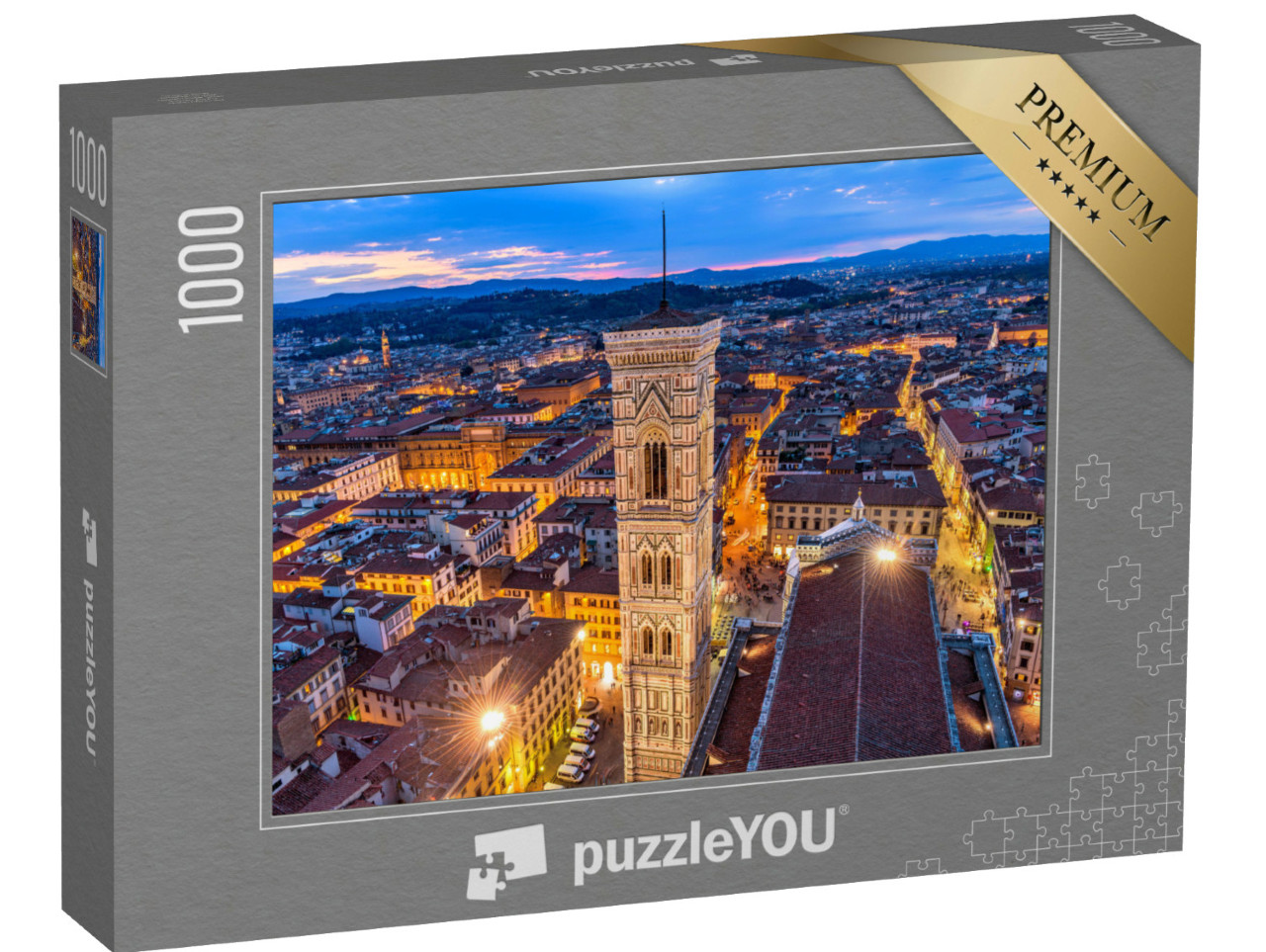 Puzzle de 1000 pièces « Vue aérienne au crépuscule du Campanile de Giotto, centre historique de Florence »