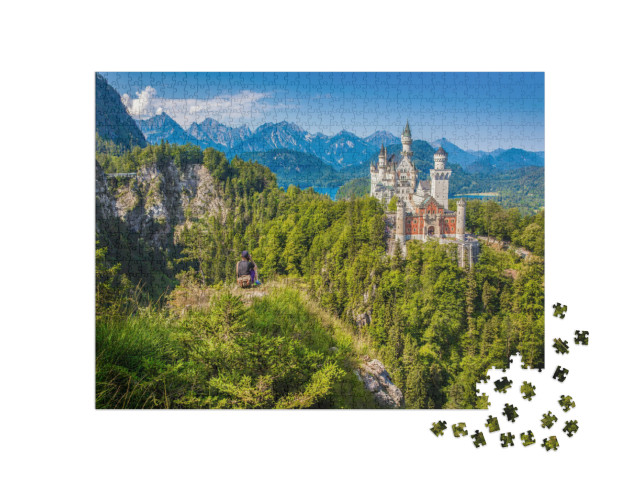 Puzzle de 1000 pièces « Randonneurs au château de Neuschwanstein, Füssen, Allemagne »